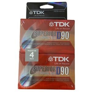 TDK‎ Superior D90 Normal Bias Audio Cassette Tapes 4-Pack Sealed NEW